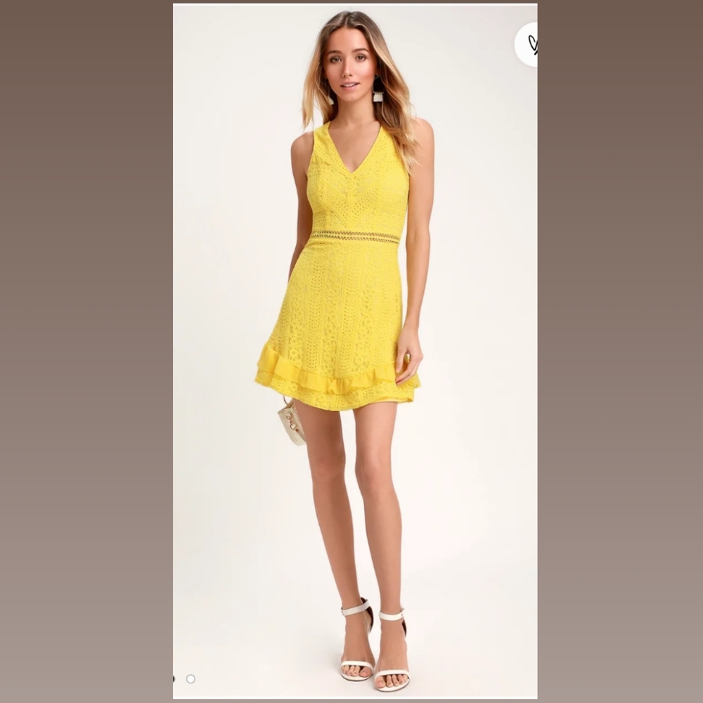 NwT Love You Always Yellow Lace Skater Dress Size S